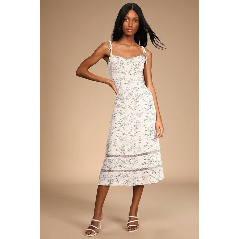 Lulus See The Blooms Pink Floral Tie-Strap Midi Dress - X-Small